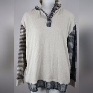 Lands' End Men's Cream and Black Patterned Shirt